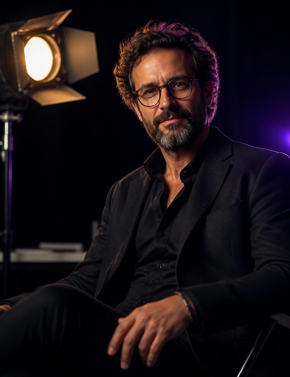Creative director photographed in an EXPOSA studio session with cinematic lighting