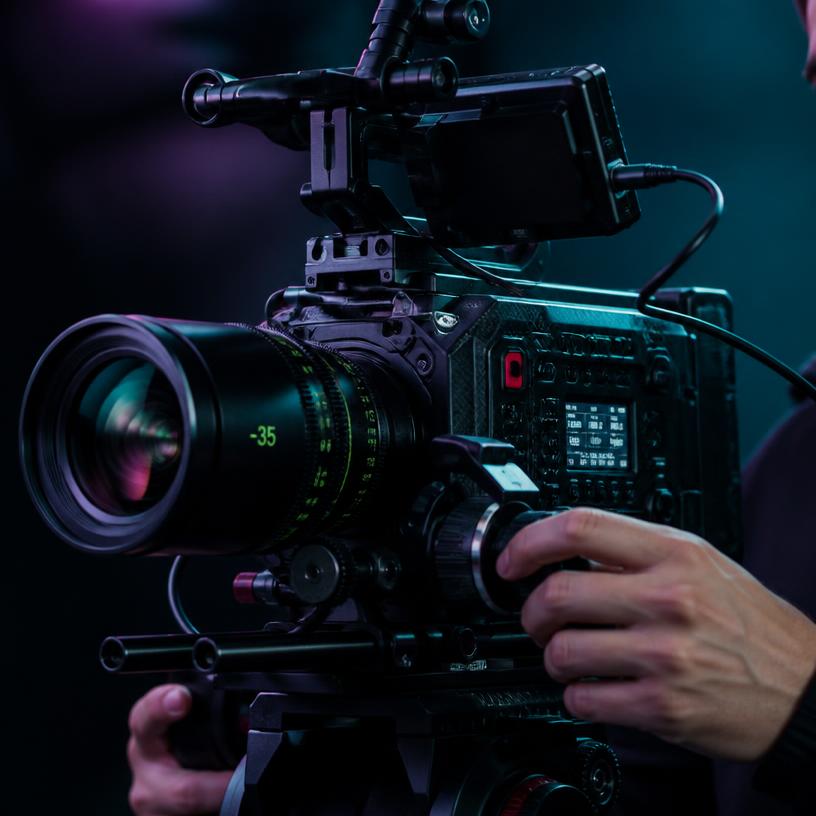 Close-up of a cinema camera rig used on an EXPOSA video shoot